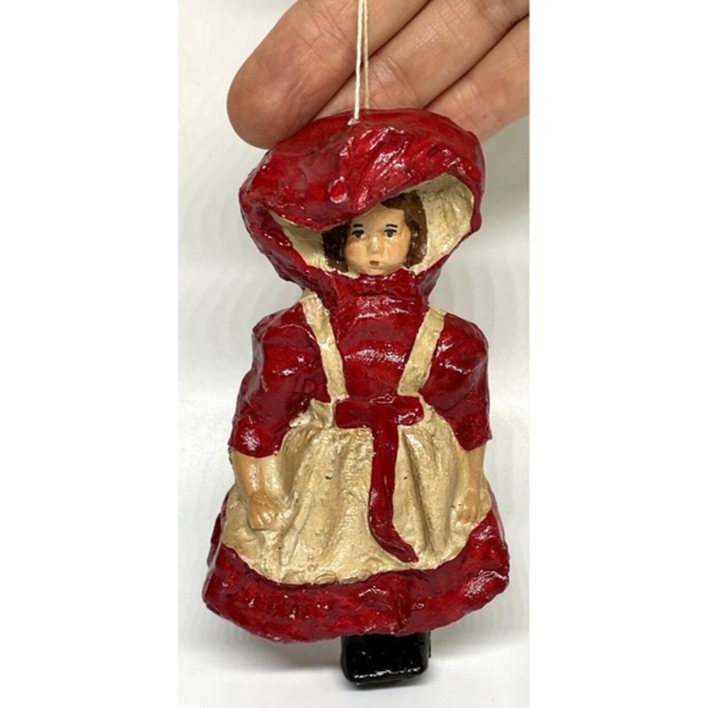 Vintage Victorian Christmas Ornament‎ Girl in Red Dress 1984 Ike Sandy Spillman